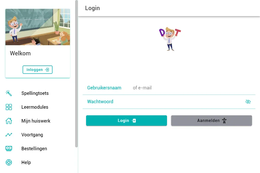 Screenshot van de inloggen pagina